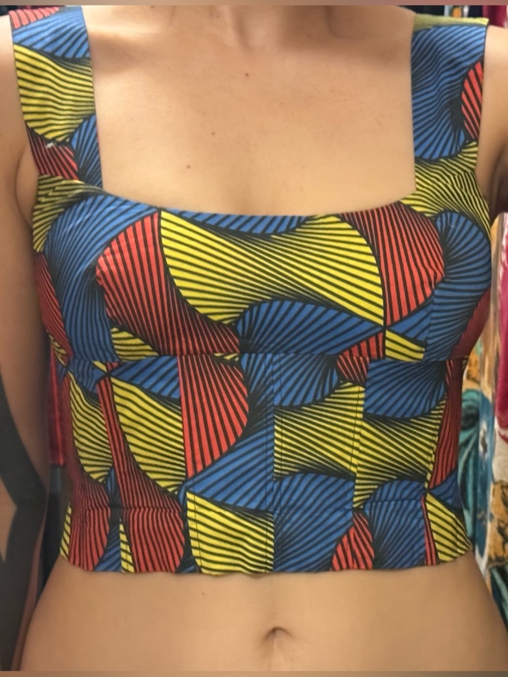 Hache Italian designer corset zip crop tank geometric African ankara pattern